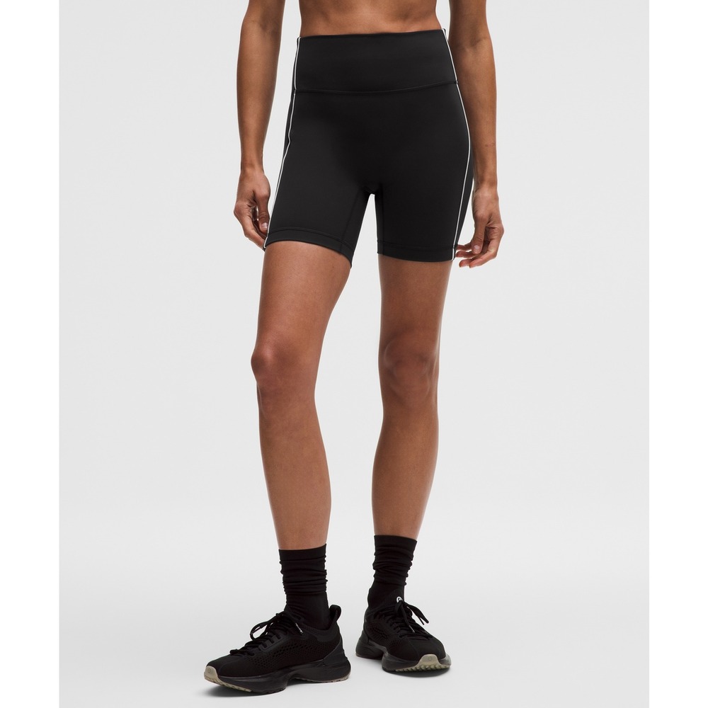 Lululemon High Rise Biker Shorts Size 8 Black Reflective Piping